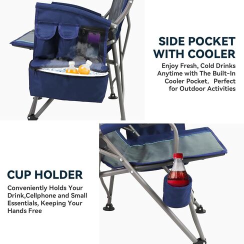 Heated Camping Chairs Adults Folding: Oversized Foldable Outdoor Chair for Outsides with Cup Holder – Heavy Duty Heating Portable Chair Sports Fishing Soccer Lawn Battery NOT Included (Black, X Large) in Kuwait