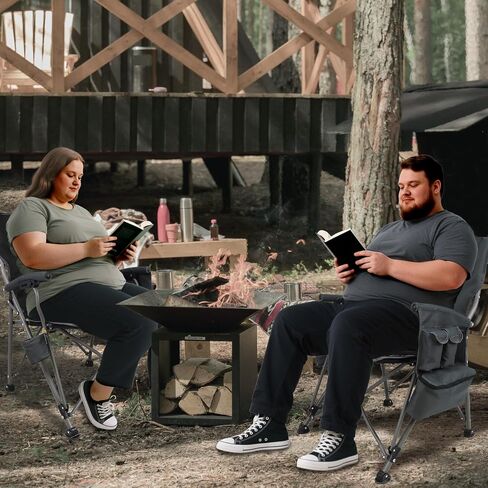 Heated Camping Chairs Adults Folding: Oversized Foldable Outdoor Chair for Outsides with Cup Holder – Heavy Duty Heating Portable Chair Sports Fishing Soccer Lawn Battery NOT Included (Black, X Large) in Kuwait