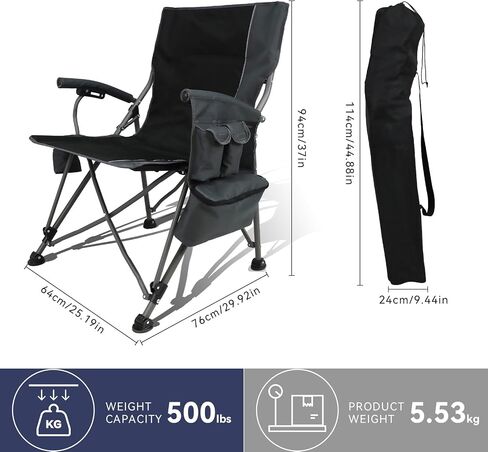 Heated Camping Chairs Adults Folding: Oversized Foldable Outdoor Chair for Outsides with Cup Holder – Heavy Duty Heating Portable Chair Sports Fishing Soccer Lawn Battery NOT Included (Black, X Large) in Kuwait