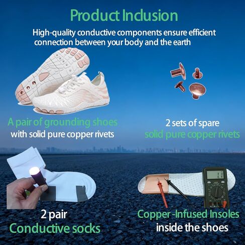 Grounding Barefoot Shoes with Copper , Effective Full-Chain Grounding | Solid Copper Screws,Conductive Insoles，Extra Conductive Socks.Zero-drop,flexible wide toe box,for unisex in Kuwait