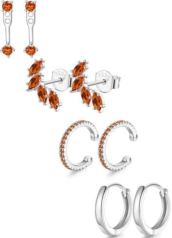 Besteel 925 Sterling Silver Birthstone Arrings مجموعة للنساء مجموعات قرط الطوق الصغير لمجموعات متعددة من الأركان Hypoallergenic Huggie Huggie Arrings Stud Mondring لمجوهرات عيد الميلاد in Saudi Arabia