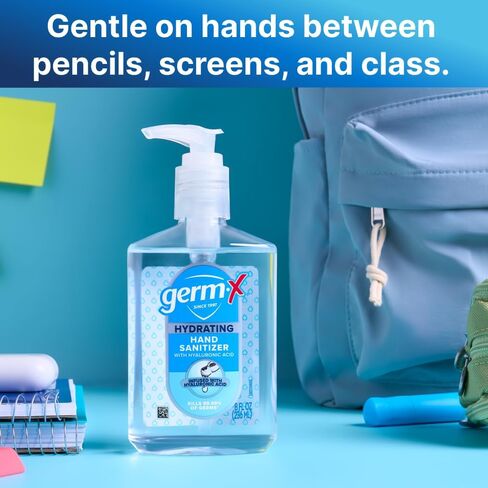 Germ-X Hand Sanitizer, Hydrating with Hyaluronic Acid, 8 Fl Oz Pump (Pack of 6), Instant & No Rinse Formula, Sanitizing Liquid Gel for All Skin Types, Formulated without Parabens, Phthalates & Dyes in Saudi Arabia