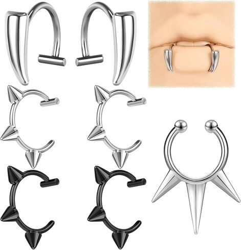 ZS Stainless Steel Fake Lip Ring Vampire Teeth Ring, Adjustable Fake Lip Piercing Non-Piercing Lip Cuff Ear Cuff Earrings Fake Septum Nose Piercing Jewelry For Women Men in Saudi Arabia