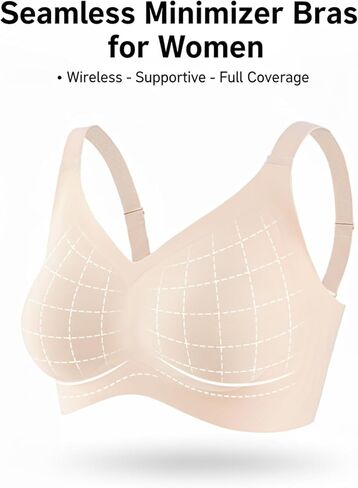 Women's Minimizer Bra No Underwire Full Coverage Wireless Jelly Bra Plus Size Seamless T-Shirt Bra in Saudi Arabia