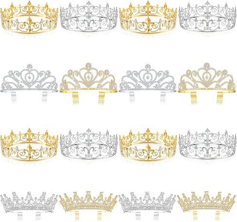 Sasylvia 8 Pcs Proms King and Queen Crown Set for Men Women Metal Rhinestone Crowns and Tiaras Crystal Headband for Weddings Bridal Cosplay Party Accessories, Silver Gold in Saudi Arabia