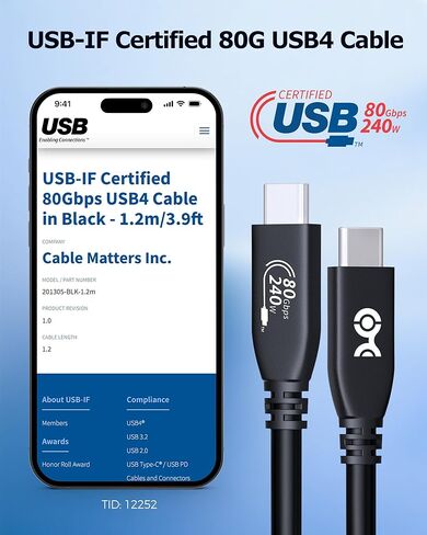 كابل يهم 80 جيجابت في الثانية USB 4 كابل 2 قدم ، يدعم ما يصل إلى [8K@120Hz / 4K@480Hz الفيديو ، شحن 240W ، نقل بيانات 80 جيجابت في الثانية] كابل USB4 ، أسود ، متوافق مع Thunderbolt 4 ، MacBook ، XPS ، Surface Pro in Kuwait