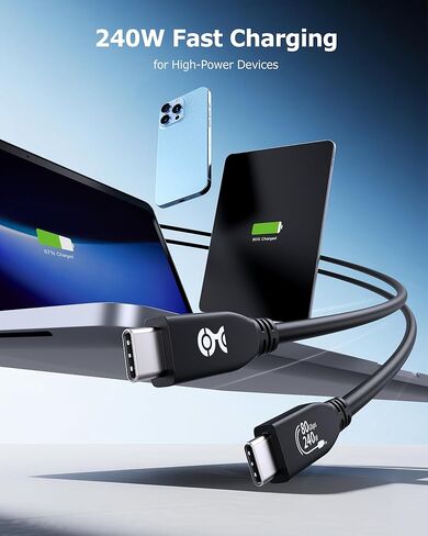 كابل يهم 80 جيجابت في الثانية USB 4 كابل 2 قدم ، يدعم ما يصل إلى [8K@120Hz / 4K@480Hz الفيديو ، شحن 240W ، نقل بيانات 80 جيجابت في الثانية] كابل USB4 ، أسود ، متوافق مع Thunderbolt 4 ، MacBook ، XPS ، Surface Pro in Kuwait