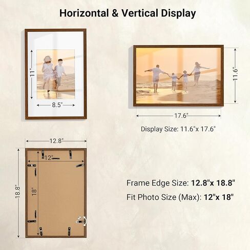 إطار صور من خشب البلوط مقاس 12 × 12، وعرض الصور مقاس 8 × 8 مع حصيرة أو 12 × 12 بدون حصيرة، إطارات صور خشبية صلبة طبيعية للصور والمطبوعات الفنية الجدارية، عرض سطح الطاولة - لون بلوط طبيعي in Kuwait