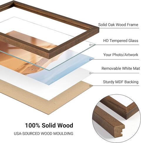 إطار صور من خشب البلوط مقاس 12 × 12، وعرض الصور مقاس 8 × 8 مع حصيرة أو 12 × 12 بدون حصيرة، إطارات صور خشبية صلبة طبيعية للصور والمطبوعات الفنية الجدارية، عرض سطح الطاولة - لون بلوط طبيعي in Kuwait