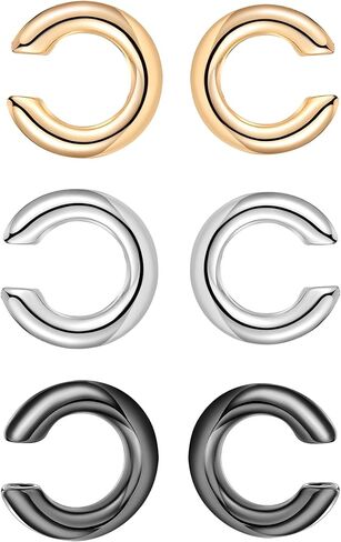 2 Pairs Ear Cuff Earrings for Women Chunky Gold Huggie Ear Cuff Silver Cartilage Cuff Earrings for Women Non Piercing Small Thick Round Fake Earring Cuff Trendy Jewelry Gift in Kuwait