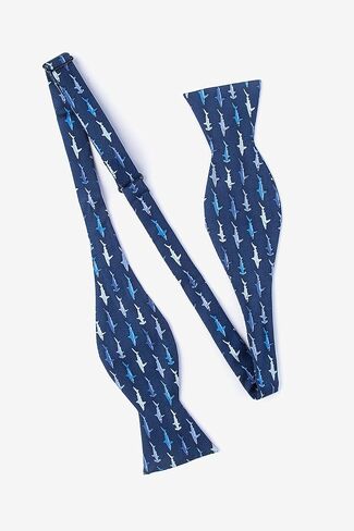 Men's 100% Silk Nautical Swimming Shark Attack Novelty Butterfly Self Tie Bow Tie in Kuwait