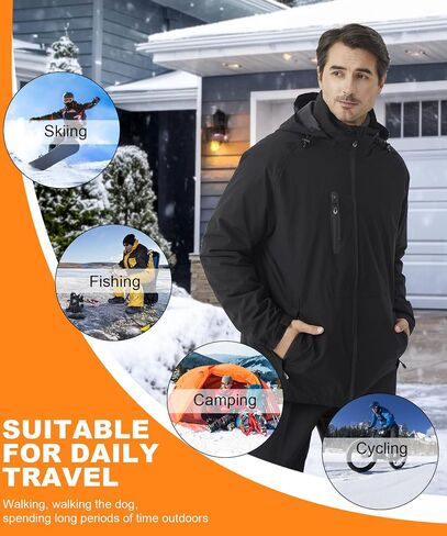 Men's Heated Jacket with Battery Pack, 10-Zone Electric Heating Jackets, Windproof Insulated Coat, Detachable Hood in Saudi Arabia