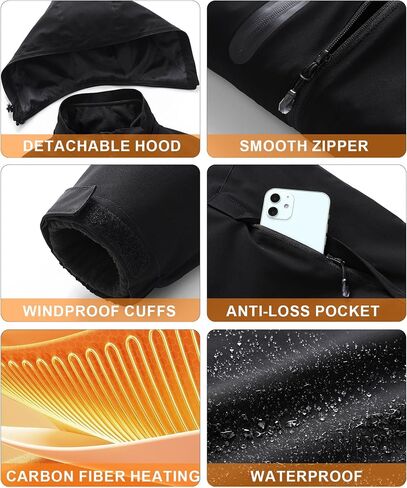 Men's Heated Jacket with Battery Pack, 10-Zone Electric Heating Jackets, Windproof Insulated Coat, Detachable Hood in Saudi Arabia