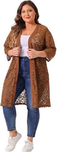 أغنيس أوريندا بالإضافة إلى سترة ذات حجم للنساء من Cardigan Cardigan خفيفة الوزن الكروشيه 3/4 الأكمام تغطية سترة in Saudi Arabia