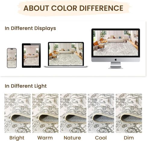 سجاد منطقة 5 × 7 لغرفة المعيشة ، سجاد قابلة للغسل محايدة مقاومة للبقع لغرف الطعام ، سجادة مساحة كبيرة الحجم ذات الحجم الكبير (البيج) in Kuwait