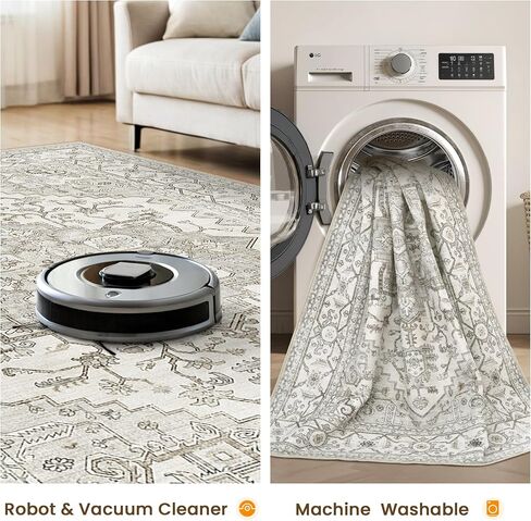 سجاد منطقة 5 × 7 لغرفة المعيشة ، سجاد قابلة للغسل محايدة مقاومة للبقع لغرف الطعام ، سجادة مساحة كبيرة الحجم ذات الحجم الكبير (البيج) in Kuwait