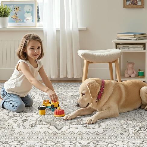 سجاد منطقة 5 × 7 لغرفة المعيشة ، سجاد قابلة للغسل محايدة مقاومة للبقع لغرف الطعام ، سجادة مساحة كبيرة الحجم ذات الحجم الكبير (البيج) in Kuwait