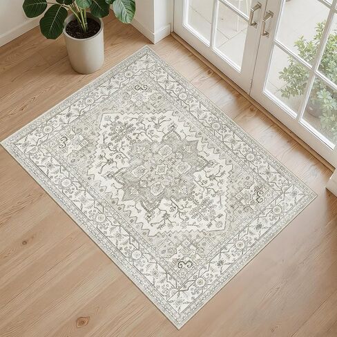 سجاد منطقة 5 × 7 لغرفة المعيشة ، سجاد قابلة للغسل محايدة مقاومة للبقع لغرف الطعام ، سجادة مساحة كبيرة الحجم ذات الحجم الكبير (البيج) in Kuwait