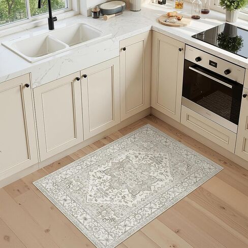 سجاد منطقة 5 × 7 لغرفة المعيشة ، سجاد قابلة للغسل محايدة مقاومة للبقع لغرف الطعام ، سجادة مساحة كبيرة الحجم ذات الحجم الكبير (البيج) in Kuwait