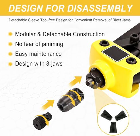 Cordless Rivet Gun Tool for Dewalt 20V Max Battery, Brushless Electric Automatic Rivet Gun for Rivets 1/8'', 5/32'', 3/16", Pop Rivet Tool with 100PCS 5/32'' Rivets for Metal, Plastic (No Battery) in Kuwait