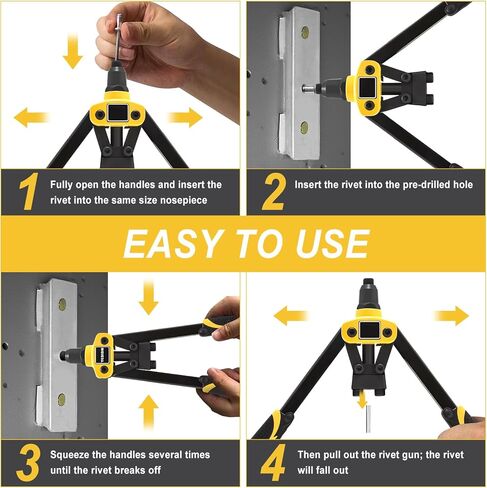 Cordless Rivet Gun Tool for Dewalt 20V Max Battery, Brushless Electric Automatic Rivet Gun for Rivets 1/8'', 5/32'', 3/16", Pop Rivet Tool with 100PCS 5/32'' Rivets for Metal, Plastic (No Battery) in Kuwait