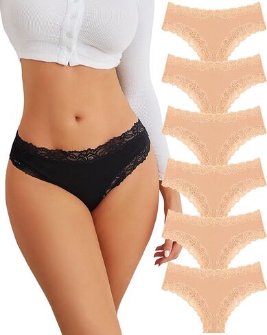 FINETOO Cotton Underwear for Women Sexy Panties Lace Hipster Low Rise Breathable Womens Cheeky 6 Pack S-XL in Kuwait