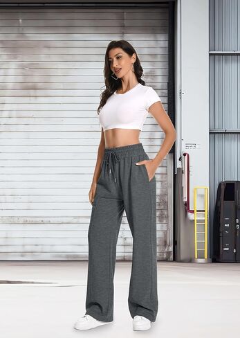 Sweatpants Women High Waist Straight Leg Womens Sweat Pants Pockets Drawstring Cotton Casual Pants in Kuwait