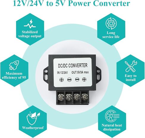 DC 12V 24V to 5V 5A Step-Down Converter，8-35V DC Buck Converter to 5A 25W, Power Transformer, DC to DC voltage regulator, Variable Converter,for Lights, Speakers, Water Pumps, Radios, Car Trucks in Kuwait