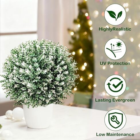 2 Pack Artificial Boxwood Topiary Ball Trees with Ground Spikes 23",UV Resistant Fake Shrubs for Outdoors,Realistic Faux Plants Bushes for Garden Porch Yard Patio Decor in Kuwait