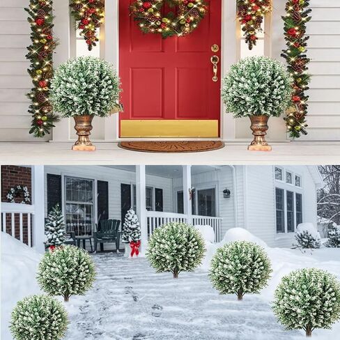 2 Pack Artificial Boxwood Topiary Ball Trees with Ground Spikes 23",UV Resistant Fake Shrubs for Outdoors,Realistic Faux Plants Bushes for Garden Porch Yard Patio Decor in Kuwait