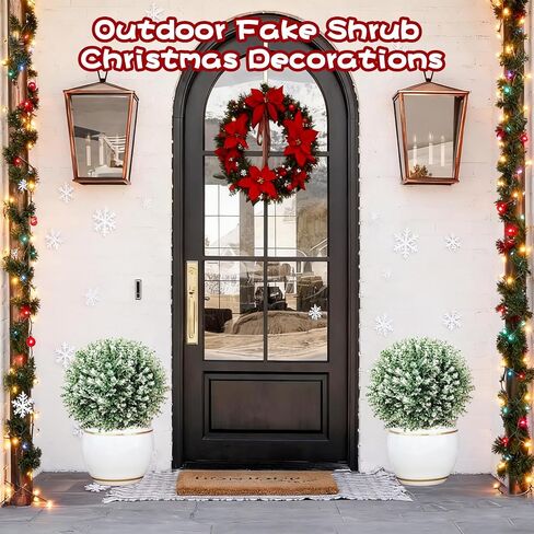 2 Pack Artificial Boxwood Topiary Ball Trees with Ground Spikes 23",UV Resistant Fake Shrubs for Outdoors,Realistic Faux Plants Bushes for Garden Porch Yard Patio Decor in Kuwait
