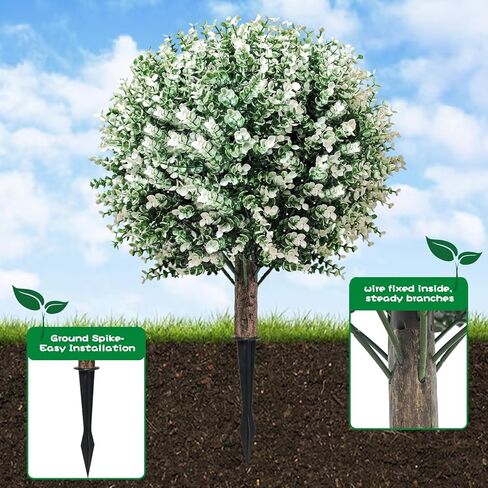 2 Pack Artificial Boxwood Topiary Ball Trees with Ground Spikes 23",UV Resistant Fake Shrubs for Outdoors,Realistic Faux Plants Bushes for Garden Porch Yard Patio Decor in Kuwait