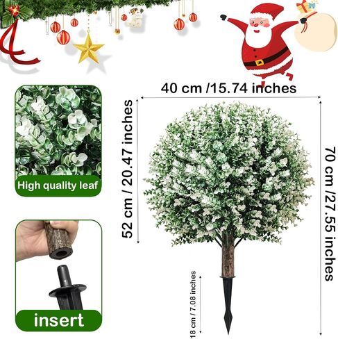 2 Pack Artificial Boxwood Topiary Ball Trees with Ground Spikes 23",UV Resistant Fake Shrubs for Outdoors,Realistic Faux Plants Bushes for Garden Porch Yard Patio Decor in Kuwait