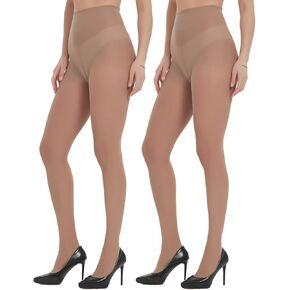 Citystl 2 Pairs Women's Black Sheer Tights - 30D Not Rip Control Top Pantyhose - Reinforced Toes in Kuwait