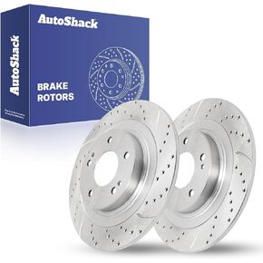 AutoShack Pair of 2 Rear Drilled and Slotted Brake Rotors Silver Driver and Passenger Side Replacement for Mitsubishi RVR Outlander PHEV Eclipse Cross 2013-2023 Outlander Sport AWD FWD PR1081058DSZPR in Saudi Arabia