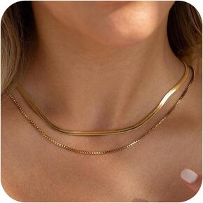Herringbone Gold Necklace for Women Non Tarnish 14k Gold Plated Layered Necklaces Simple Dainty Gold Chain Thin Trendy Choker Snake Necklace Gold Jewelry for Women Gift14 /16/ 18inch in Kuwait