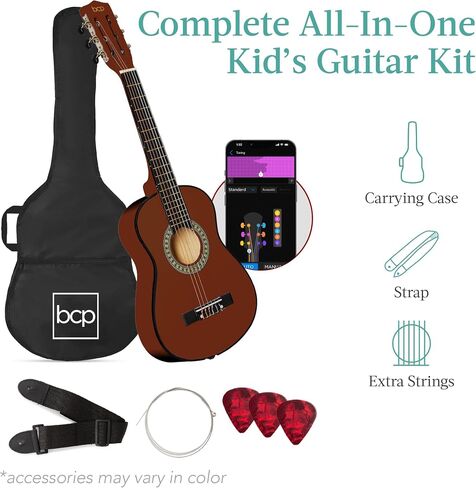 Best Choice Products 30in Kids Acoustic Guitar, All-in-One Beginner Starter Kit w/Strap, Case, Extra Strings, Rosette Inlay - Pink in Kuwait