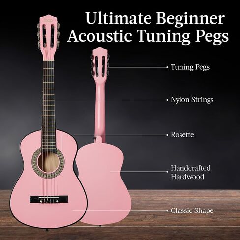 Best Choice Products 30in Kids Acoustic Guitar, All-in-One Beginner Starter Kit w/Strap, Case, Extra Strings, Rosette Inlay - Pink in Kuwait