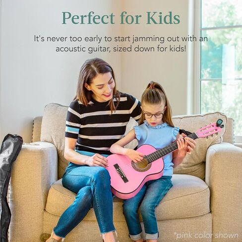 Best Choice Products 30in Kids Acoustic Guitar, All-in-One Beginner Starter Kit w/Strap, Case, Extra Strings, Rosette Inlay - Pink in Kuwait