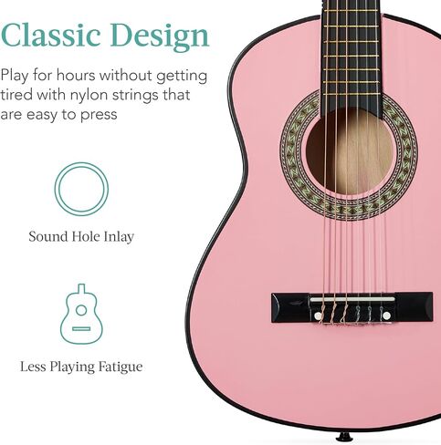 Best Choice Products 30in Kids Acoustic Guitar, All-in-One Beginner Starter Kit w/Strap, Case, Extra Strings, Rosette Inlay - Pink in Kuwait