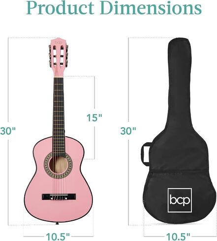 Best Choice Products 30in Kids Acoustic Guitar, All-in-One Beginner Starter Kit w/Strap, Case, Extra Strings, Rosette Inlay - Pink in Kuwait