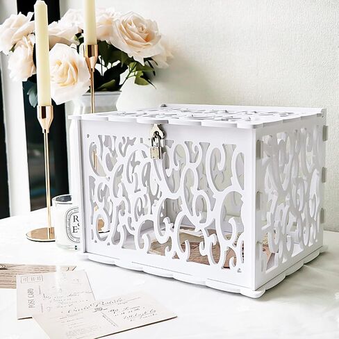 OurWarm Brown Wedding Card Box for Reception with Heart Acrylic Window, Wooden Gift Card Box for Wedding with Flower Pattern, Vintage Card Box for Graduation Birthday Party Anniversary Baby Shower in Saudi Arabia