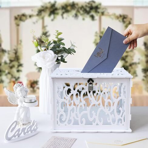 OurWarm Brown Wedding Card Box for Reception with Heart Acrylic Window, Wooden Gift Card Box for Wedding with Flower Pattern, Vintage Card Box for Graduation Birthday Party Anniversary Baby Shower in Saudi Arabia