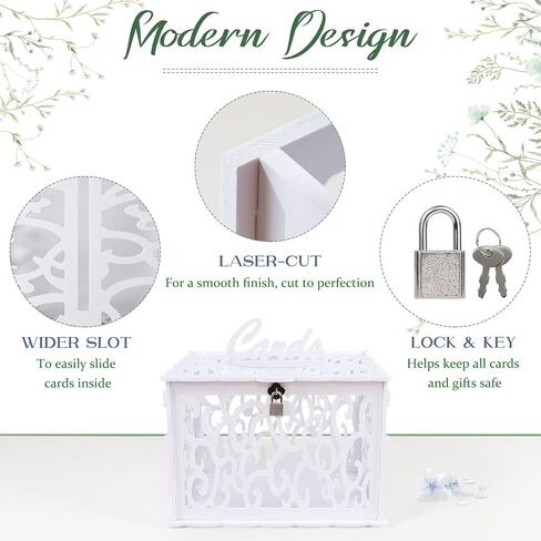 OurWarm Brown Wedding Card Box for Reception with Heart Acrylic Window, Wooden Gift Card Box for Wedding with Flower Pattern, Vintage Card Box for Graduation Birthday Party Anniversary Baby Shower in Saudi Arabia