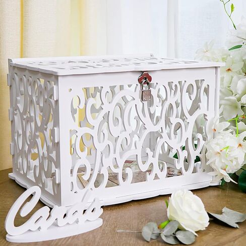 OurWarm Brown Wedding Card Box for Reception with Heart Acrylic Window, Wooden Gift Card Box for Wedding with Flower Pattern, Vintage Card Box for Graduation Birthday Party Anniversary Baby Shower in Saudi Arabia