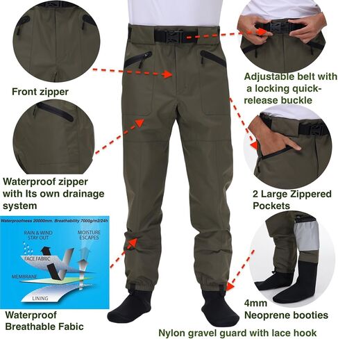 Fishing Waders for Men and Women,Wading Pants with Neoprene Stocking Foot,Fishing Waist Waders Pants with Pockets in Saudi Arabia