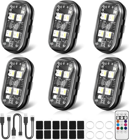 4PCS Wireless LED Strobe Lights with Remote Control, 8 Colors Rechargeable Wireless LED Lights for Car, Waterproof Anti-Collision Emergency Warning Light for Motorcycle Bike Drone Aircraft in Kuwait