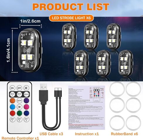 4PCS Wireless LED Strobe Lights with Remote Control, 8 Colors Rechargeable Wireless LED Lights for Car, Waterproof Anti-Collision Emergency Warning Light for Motorcycle Bike Drone Aircraft in Kuwait