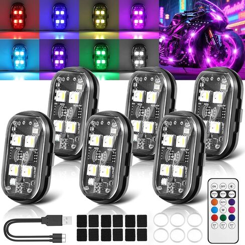 4PCS Wireless LED Strobe Lights with Remote Control, 8 Colors Rechargeable Wireless LED Lights for Car, Waterproof Anti-Collision Emergency Warning Light for Motorcycle Bike Drone Aircraft in Kuwait