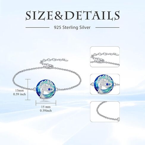 Toupop Evil Eye/Hamsa Hand Bracelet 925 Sterling Silver Tree of Life Blue Crystal Bracelet Procelet Homulet Hisports for Women لها in Saudi Arabia
